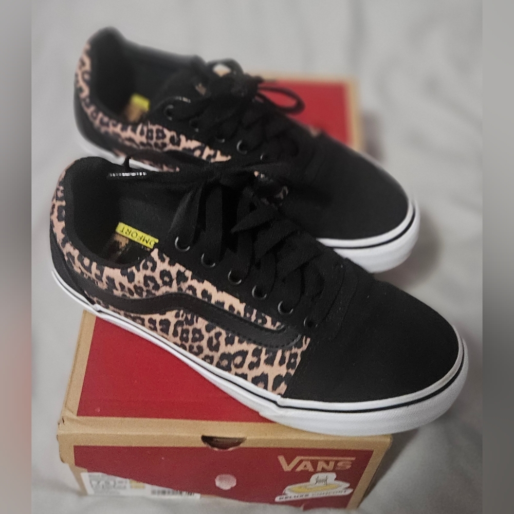 Vans Women's Black and Animal Print Sneakers